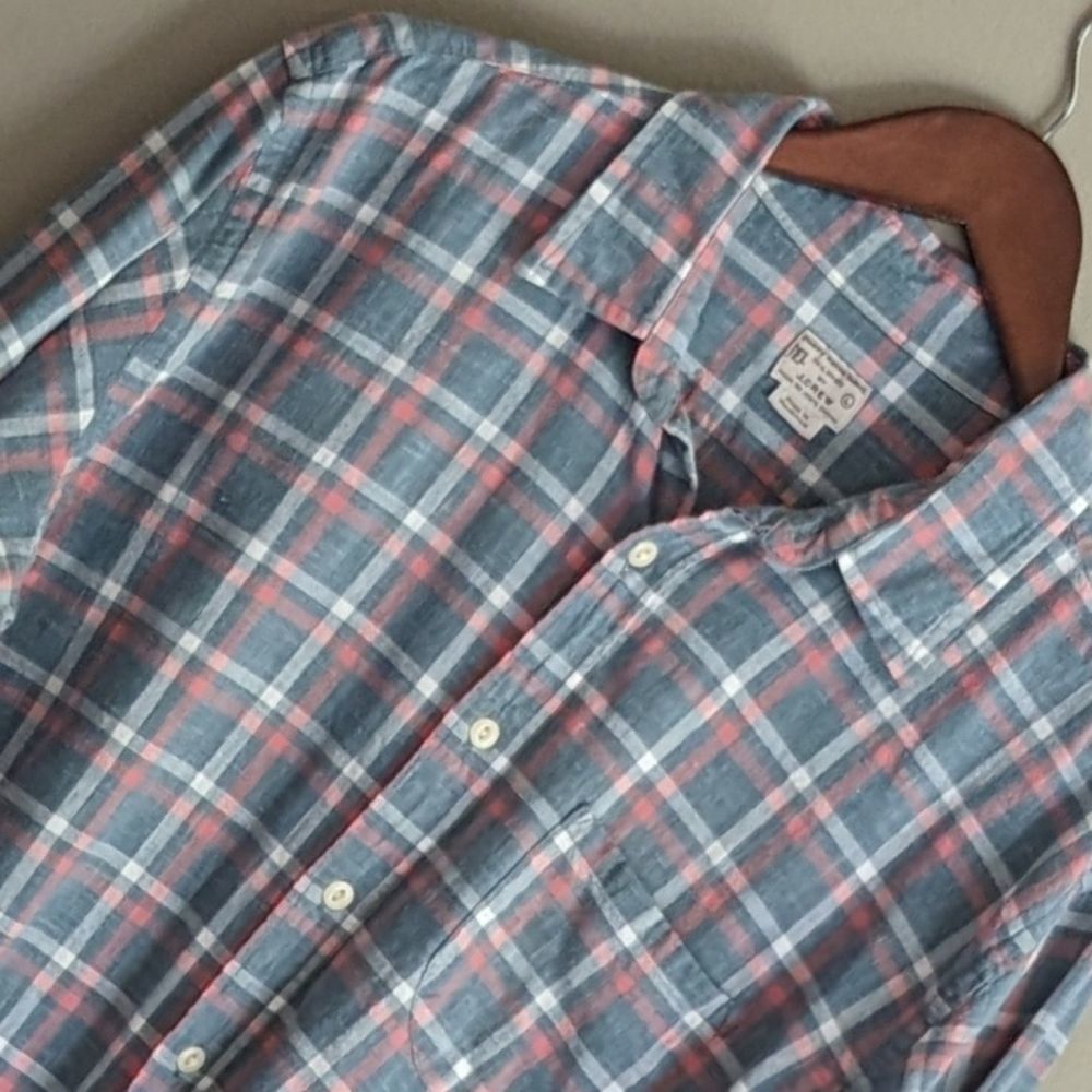 J Crew Multi Color Cotton Woven Long Sleeve Plaid Button Up Shirt Size Large L